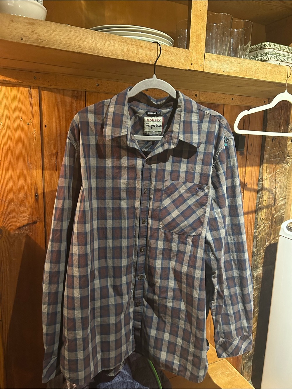 Oakley Forged Men's Blue and Brown Plaid Button-Up Shirt